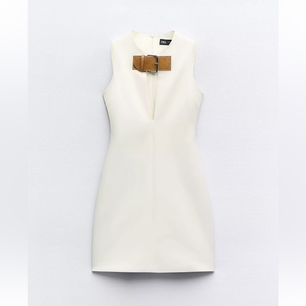 Zara White Mini Dress with Tan Belt